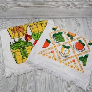 Lot 2 Screen Prints Sayco Kitchen Towel Vegetable Basket Fruit Jelly Jam MCM VTG